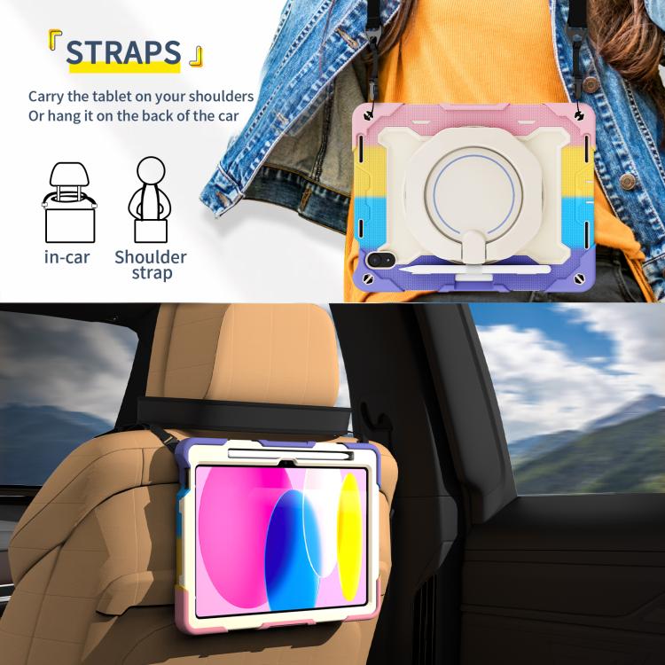 For iPad 2022 Armor Portable Rotating Ring Holder Silicone Tablet Case with Pen Slot