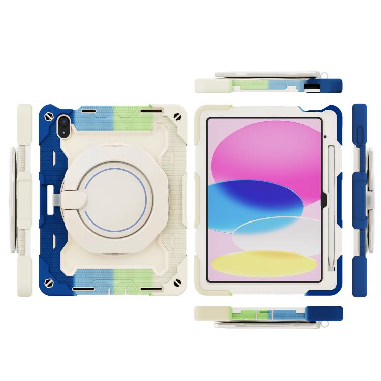 For iPad 2022 Armor Portable Rotating Ring Holder Silicone Tablet Case with Pen Slot
