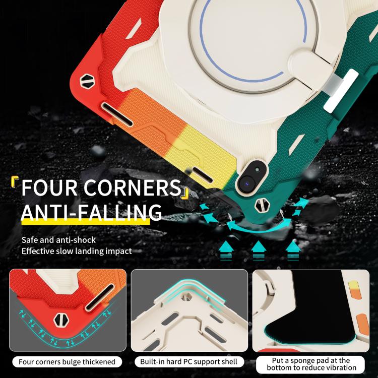 For iPad 2022 Armor Portable Rotating Ring Holder Silicone Tablet Case with Pen Slot