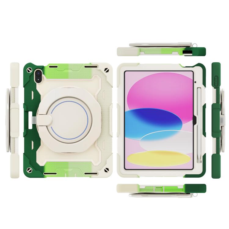 For iPad 2022 Armor Portable Rotating Ring Holder Silicone Tablet Case with Pen Slot