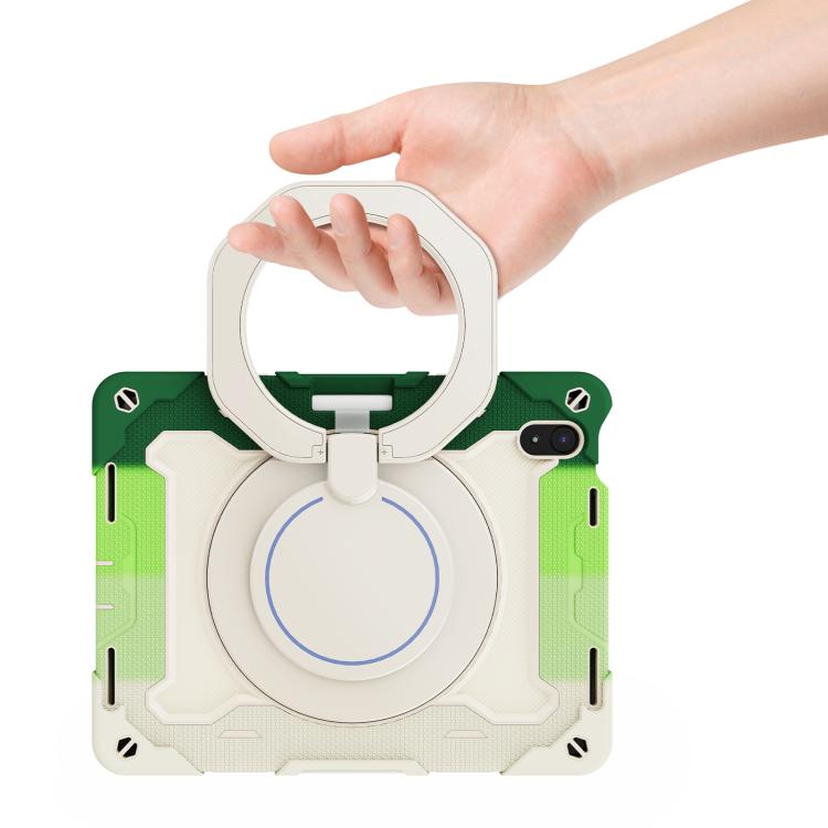 For iPad 2022 Armor Portable Rotating Ring Holder Silicone Tablet Case with Pen Slot