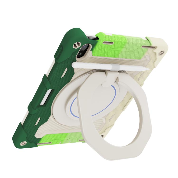 For iPad 2022 Armor Portable Rotating Ring Holder Silicone Tablet Case with Pen Slot