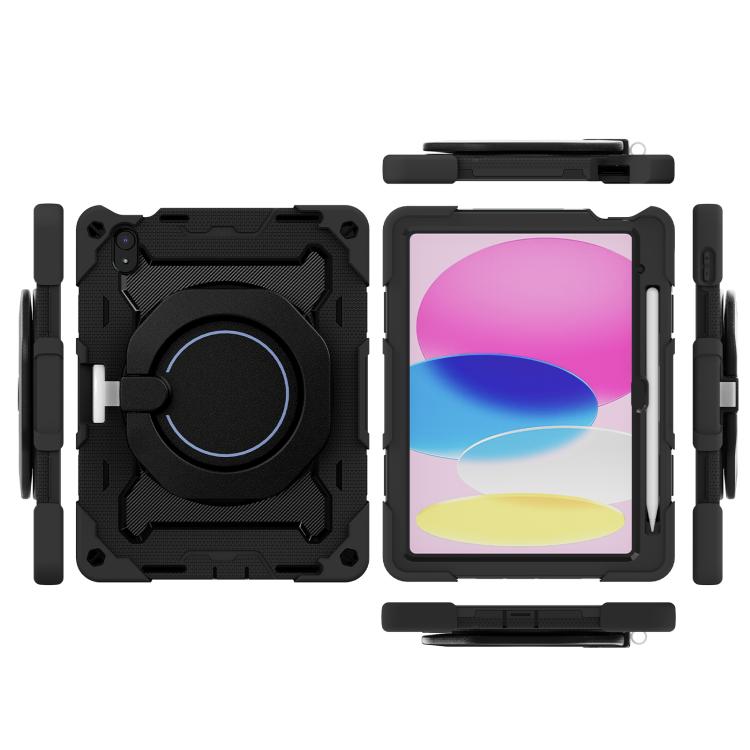 For iPad 2022 Armor Portable Rotating Ring Holder Silicone Tablet Case with Pen Slot