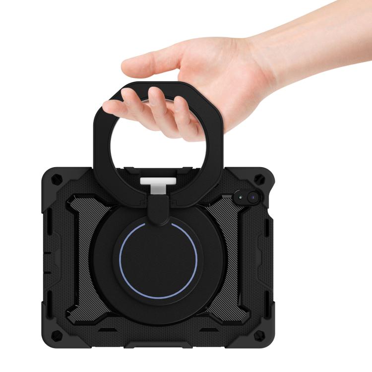 For iPad 2022 Armor Portable Rotating Ring Holder Silicone Tablet Case with Pen Slot