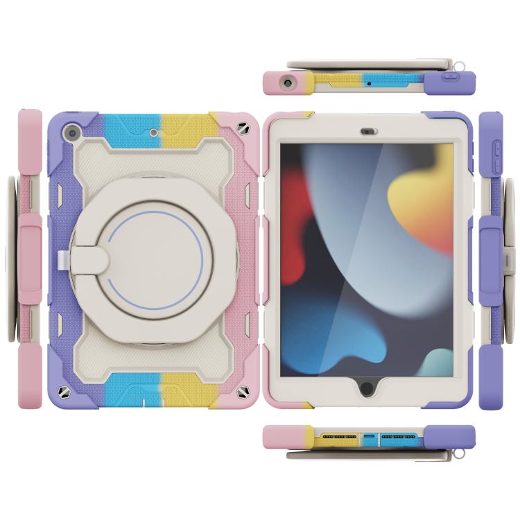 For iPad 10.2 2019 / 2020 / 2021 Armor Portable Rotating Ring Holder Silicone Tablet Case with Pen Slot