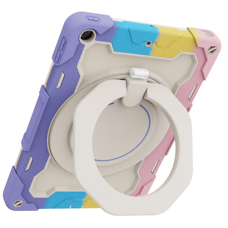 For iPad 10.2 2019 / 2020 / 2021 Armor Portable Rotating Ring Holder Silicone Tablet Case with Pen Slot