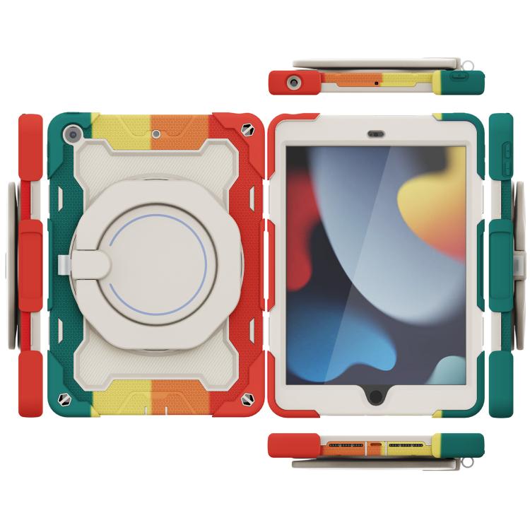 For iPad 10.2 2019 / 2020 / 2021 Armor Portable Rotating Ring Holder Silicone Tablet Case with Pen Slot