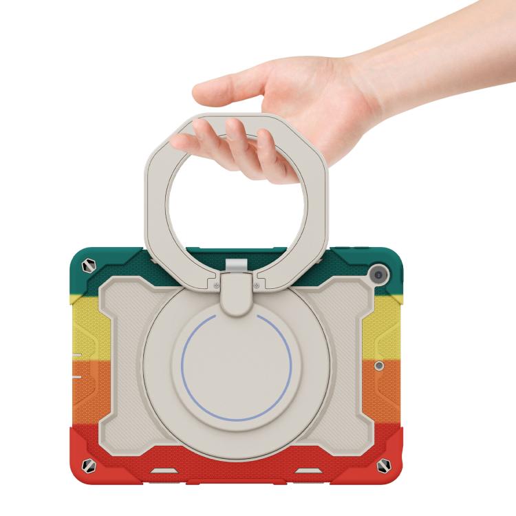 For iPad 10.2 2019 / 2020 / 2021 Armor Portable Rotating Ring Holder Silicone Tablet Case with Pen Slot