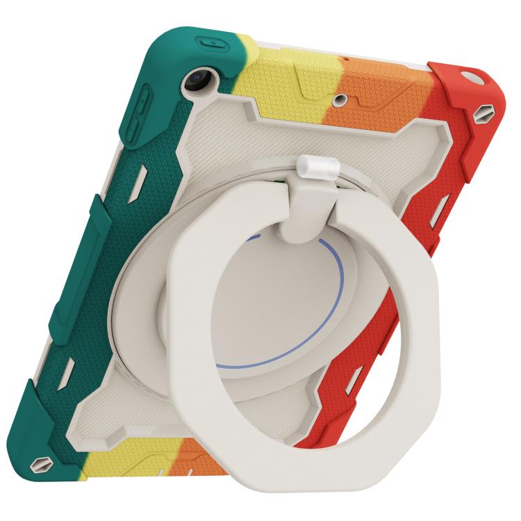 For iPad 10.2 2019 / 2020 / 2021 Armor Portable Rotating Ring Holder Silicone Tablet Case with Pen Slot