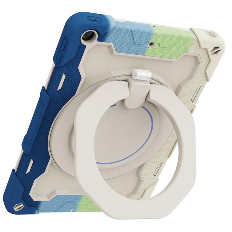 For iPad 10.2 2019 / 2020 / 2021 Armor Portable Rotating Ring Holder Silicone Tablet Case with Pen Slot