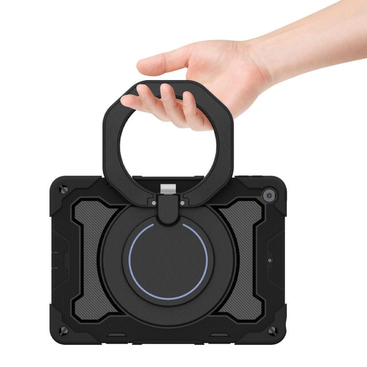 For iPad 10.2 2019 / 2020 / 2021 Armor Portable Rotating Ring Holder Silicone Tablet Case with Pen Slot
