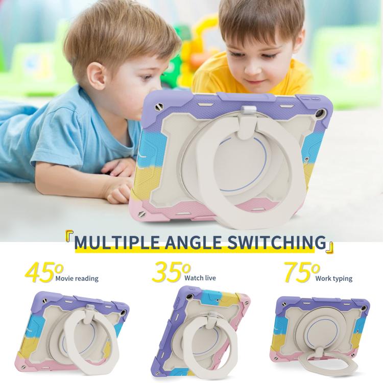 For iPad 10.2 2019 / 2020 / 2021 Armor Portable Rotating Ring Holder Silicone Tablet Case with Pen Slot