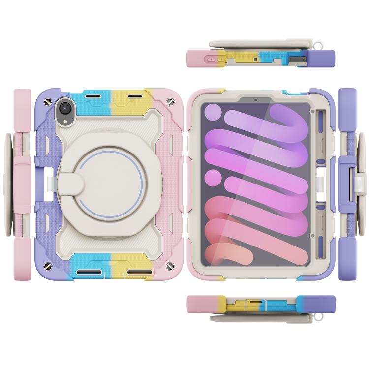 For iPad mini 6 / mini 2024 Armor Portable Rotating Ring Holder Silicone Tablet Case with Pen Slot