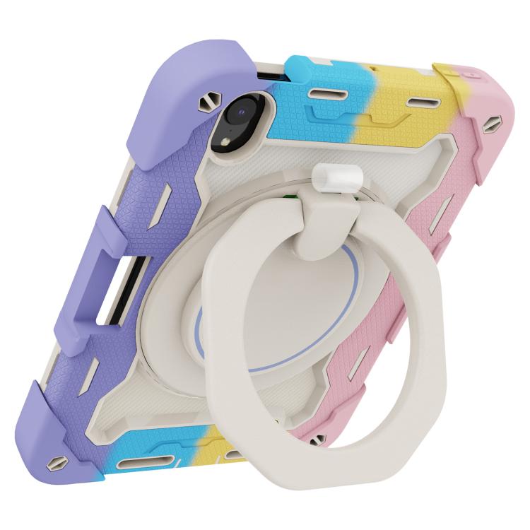 For iPad mini 6 / mini 2024 Armor Portable Rotating Ring Holder Silicone Tablet Case with Pen Slot