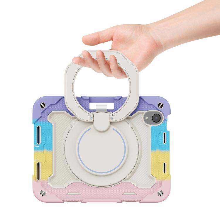 For iPad mini 6 / mini 2024 Armor Portable Rotating Ring Holder Silicone Tablet Case with Pen Slot
