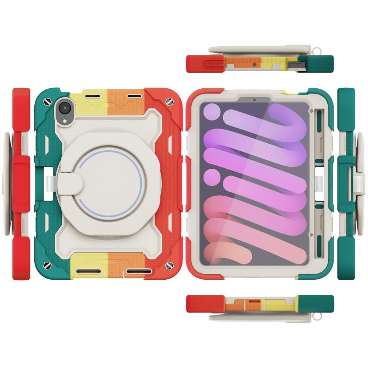 For iPad mini 6 / mini 2024 Armor Portable Rotating Ring Holder Silicone Tablet Case with Pen Slot