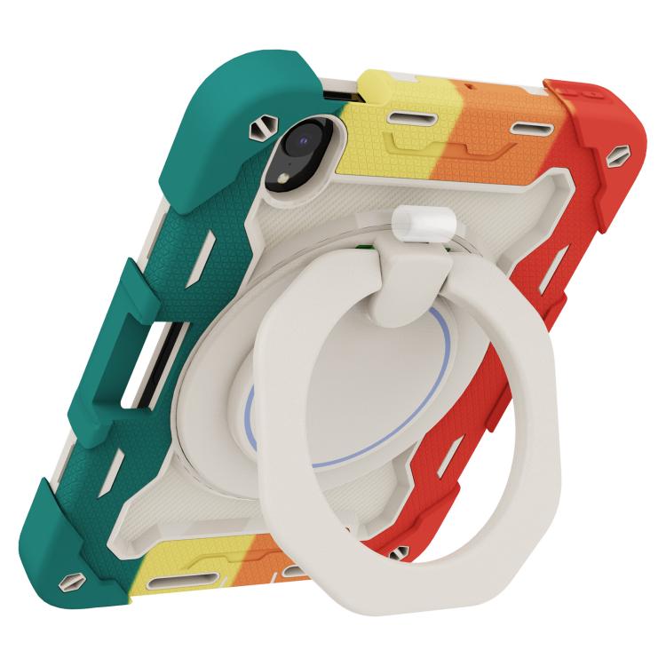 For iPad mini 6 / mini 2024 Armor Portable Rotating Ring Holder Silicone Tablet Case with Pen Slot