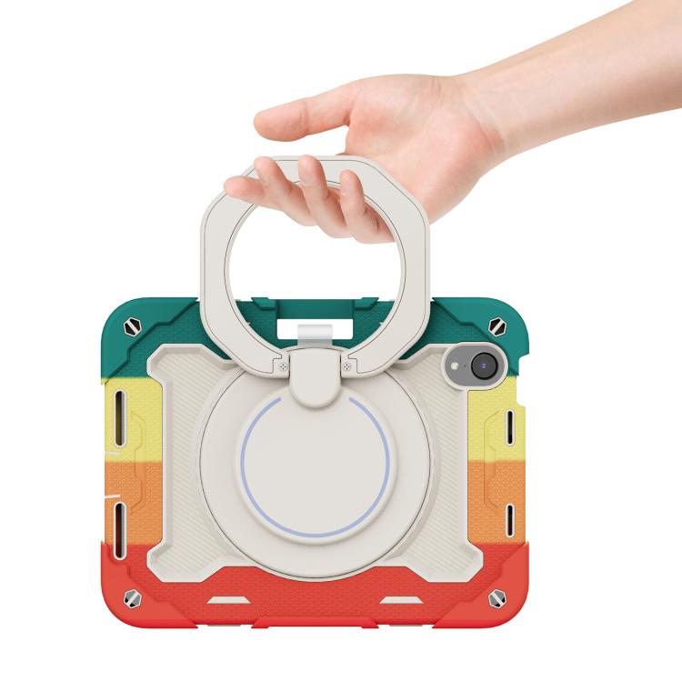 For iPad mini 6 / mini 2024 Armor Portable Rotating Ring Holder Silicone Tablet Case with Pen Slot