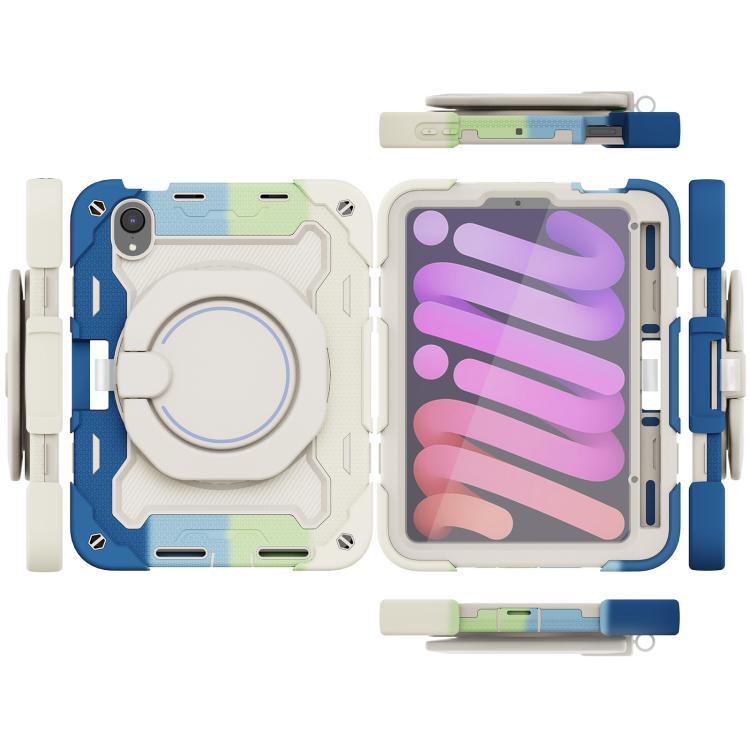 For iPad mini 6 / mini 2024 Armor Portable Rotating Ring Holder Silicone Tablet Case with Pen Slot
