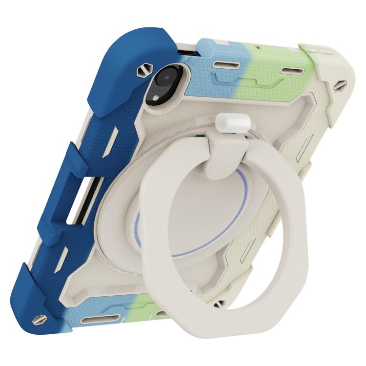 For iPad mini 6 / mini 2024 Armor Portable Rotating Ring Holder Silicone Tablet Case with Pen Slot