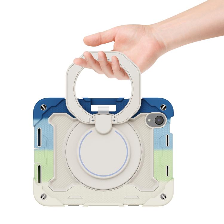 For iPad mini 6 / mini 2024 Armor Portable Rotating Ring Holder Silicone Tablet Case with Pen Slot