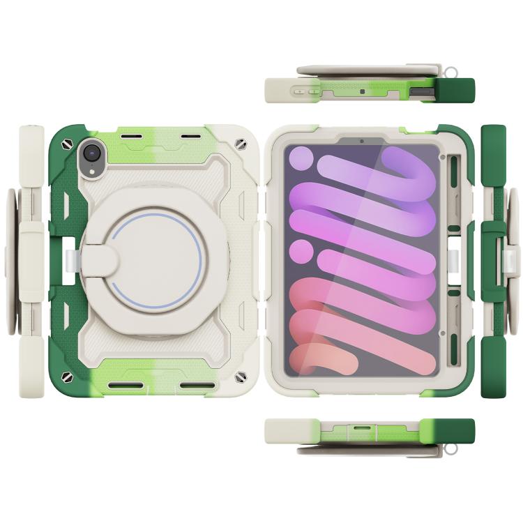 For iPad mini 6 / mini 2024 Armor Portable Rotating Ring Holder Silicone Tablet Case with Pen Slot