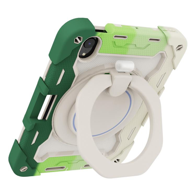For iPad mini 6 / mini 2024 Armor Portable Rotating Ring Holder Silicone Tablet Case with Pen Slot