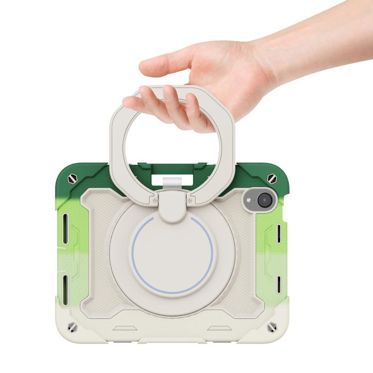 For iPad mini 6 / mini 2024 Armor Portable Rotating Ring Holder Silicone Tablet Case with Pen Slot