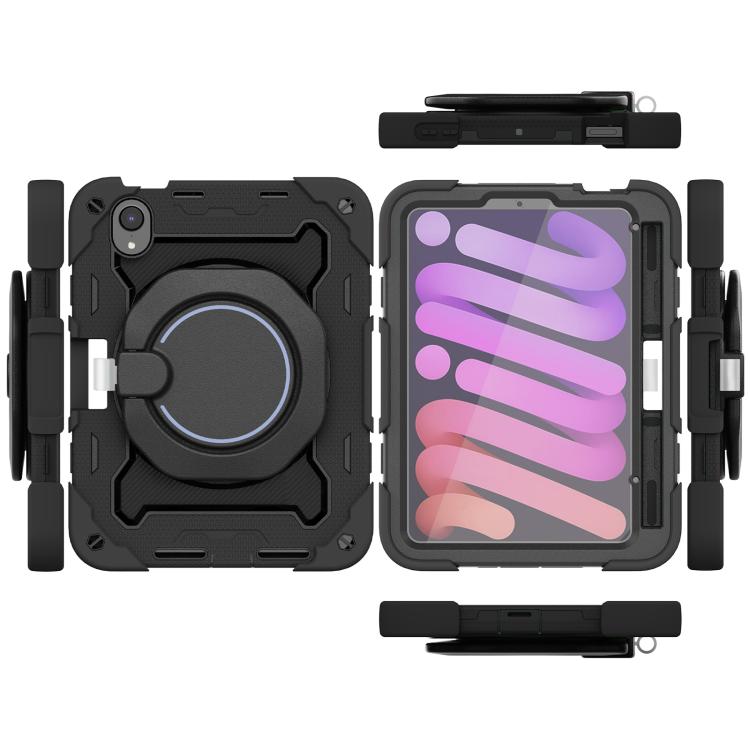 For iPad mini 6 / mini 2024 Armor Portable Rotating Ring Holder Silicone Tablet Case with Pen Slot