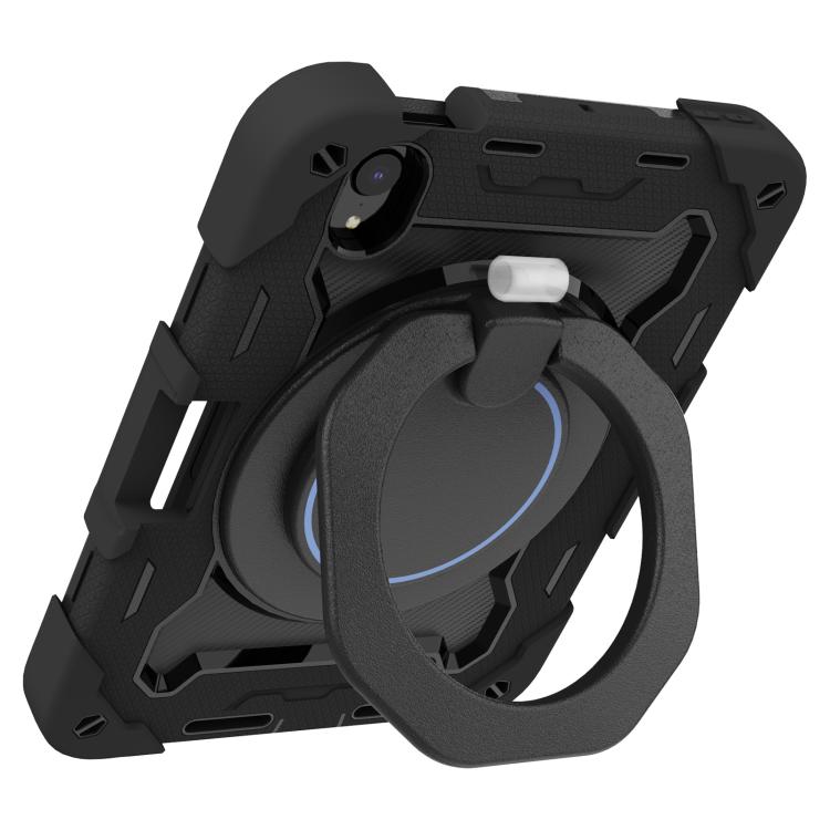 For iPad mini 6 / mini 2024 Armor Portable Rotating Ring Holder Silicone Tablet Case with Pen Slot
