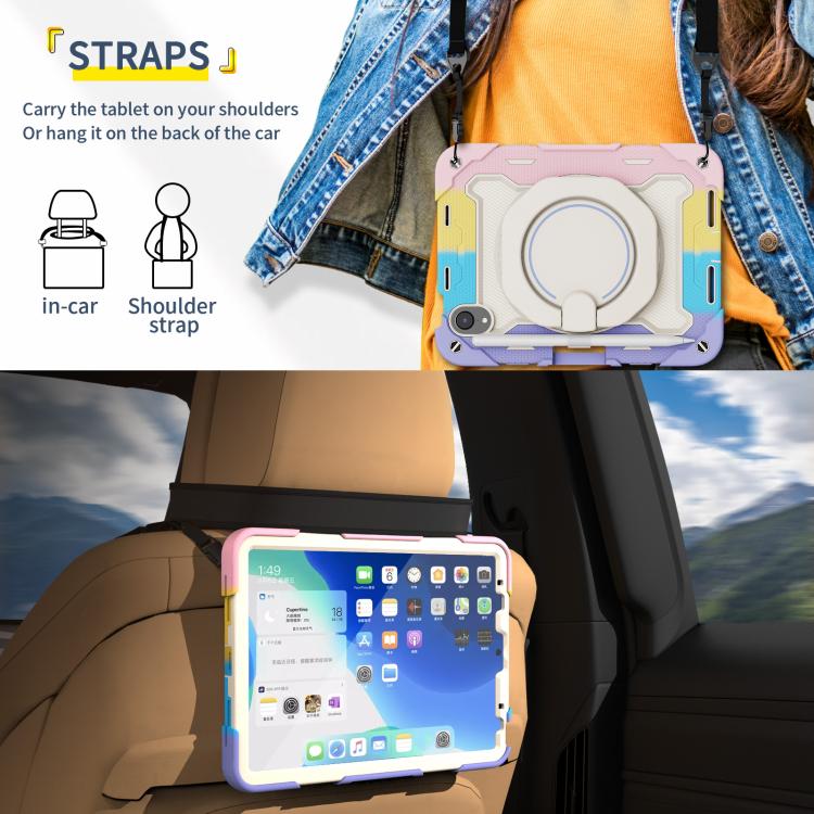 For iPad mini 6 / mini 2024 Armor Portable Rotating Ring Holder Silicone Tablet Case with Pen Slot