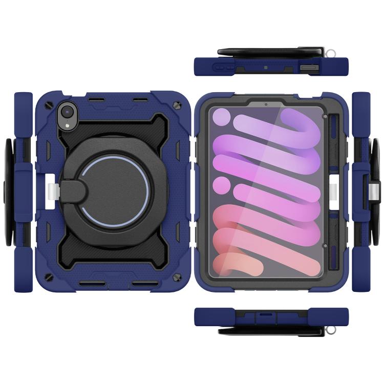 For iPad mini 6 / mini 2024 Armor Portable Rotating Ring Holder Silicone Tablet Case with Pen Slot