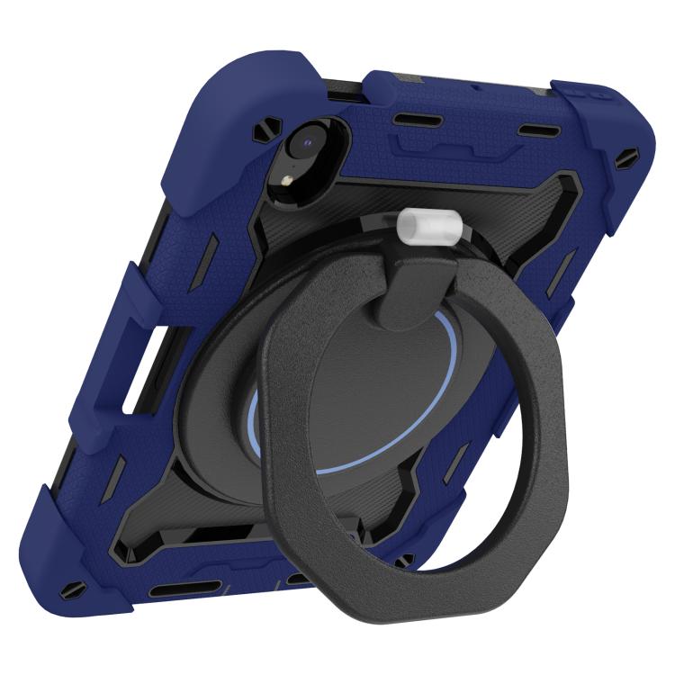 For iPad mini 6 / mini 2024 Armor Portable Rotating Ring Holder Silicone Tablet Case with Pen Slot