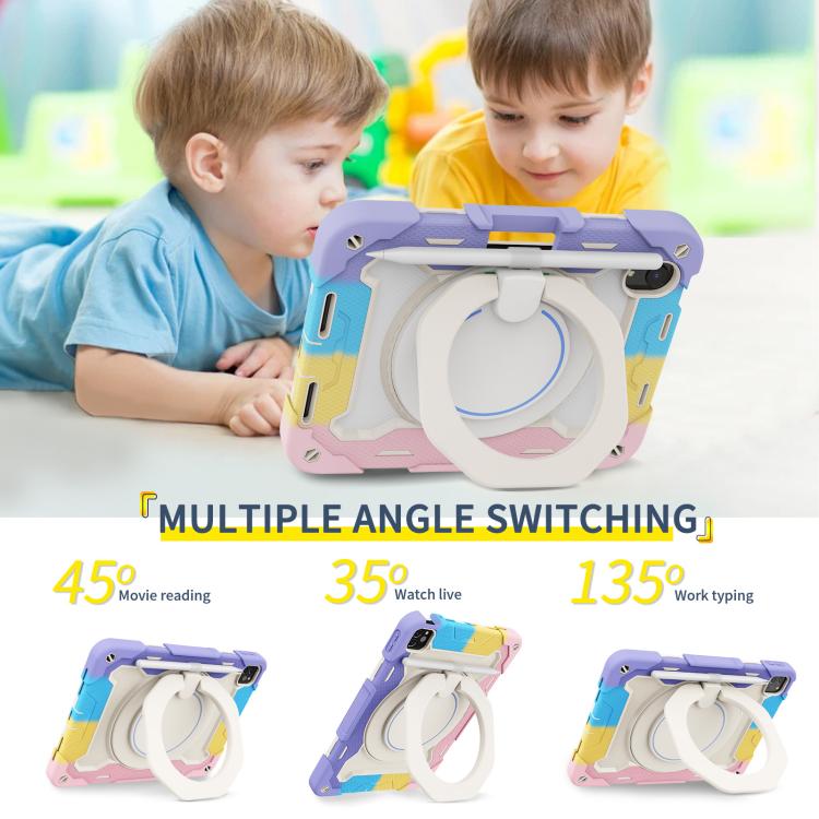 For iPad mini 6 / mini 2024 Armor Portable Rotating Ring Holder Silicone Tablet Case with Pen Slot