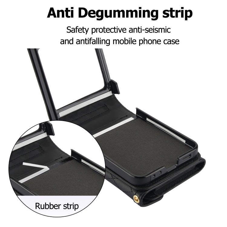 For Samsung Galaxy Z Flip5 Splicing Rhombic Texture Phone Case with Long & Short Lanyard, Not Included Pen