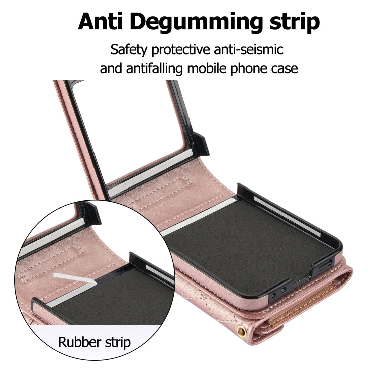 For Samsung Galaxy Z Flip5 Splicing Rhombic Texture Phone Case with Long & Short Lanyard, Not Included Pen