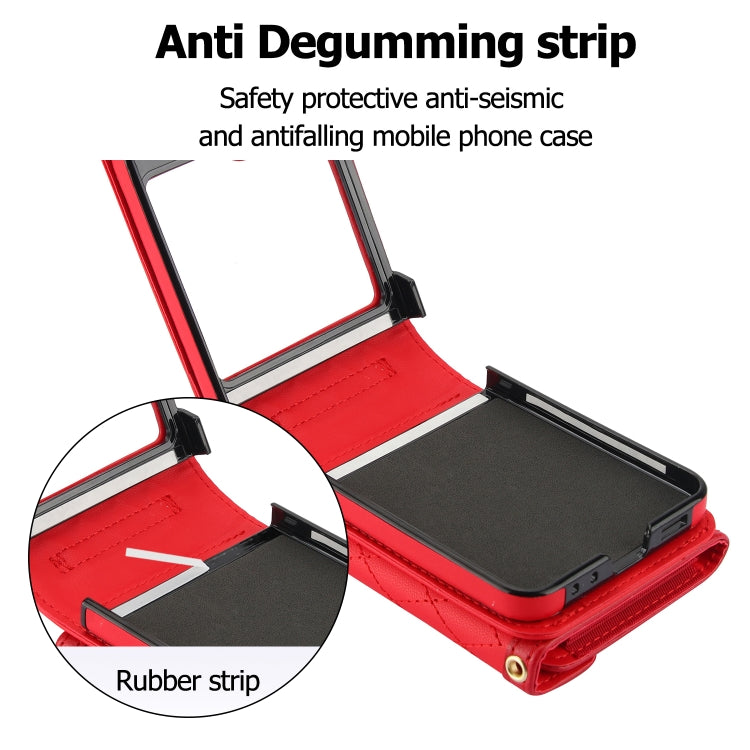 For Samsung Galaxy Z Flip5 Splicing Rhombic Texture Phone Case with Long & Short Lanyard, Not Included Pen