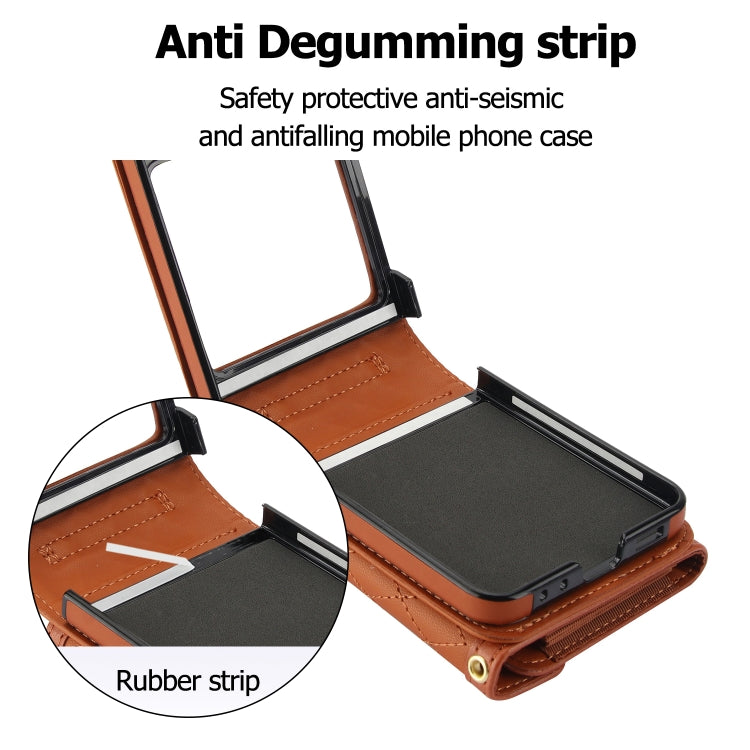 For Samsung Galaxy Z Flip5 Splicing Rhombic Texture Phone Case with Long & Short Lanyard, Not Included Pen