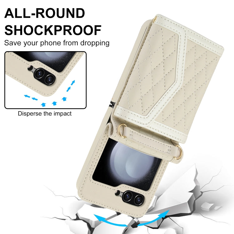 For Samsung Galaxy Z Flip6 / Flip7 FE Splicing Rhombic Texture Phone Case with Long & Short Lanyard, Not Included Pen