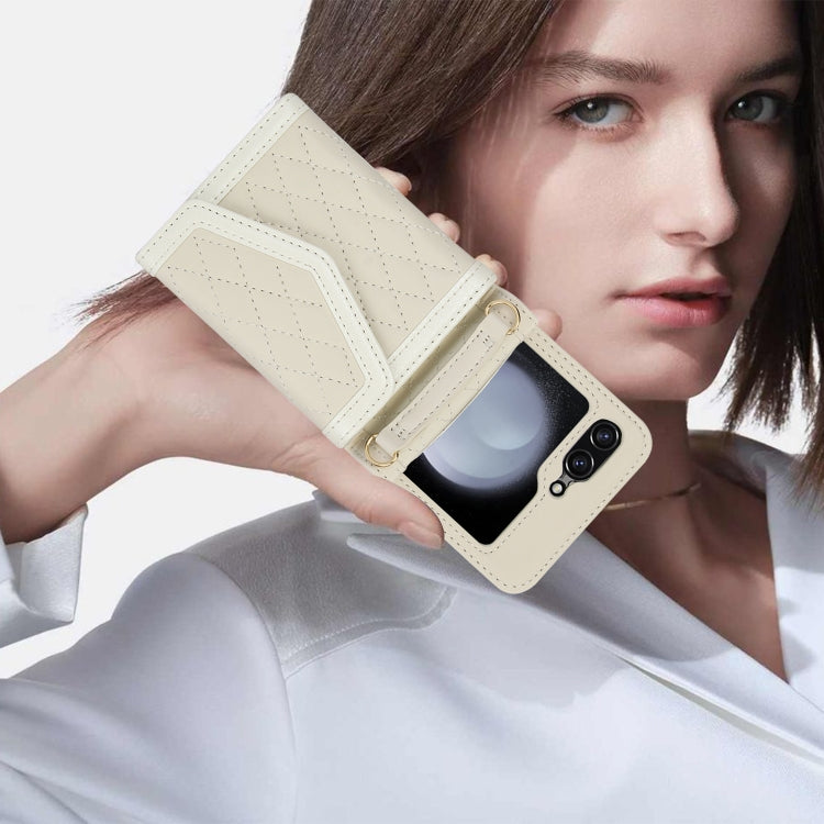 For Samsung Galaxy Z Flip6 / Flip7 FE Splicing Rhombic Texture Phone Case with Long & Short Lanyard, Not Included Pen