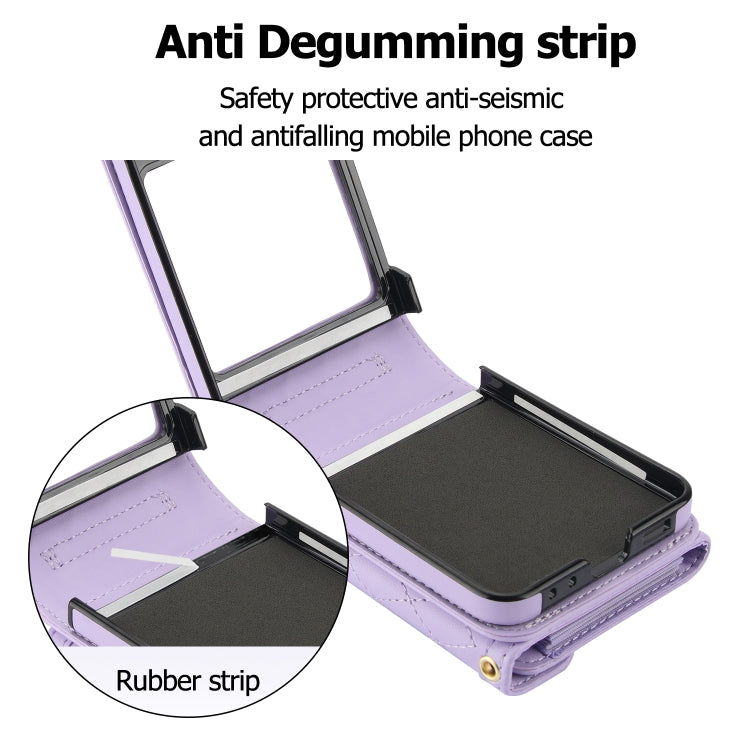 For Samsung Galaxy Z Flip6 / Flip7 FE Splicing Rhombic Texture Phone Case with Long & Short Lanyard, Not Included Pen