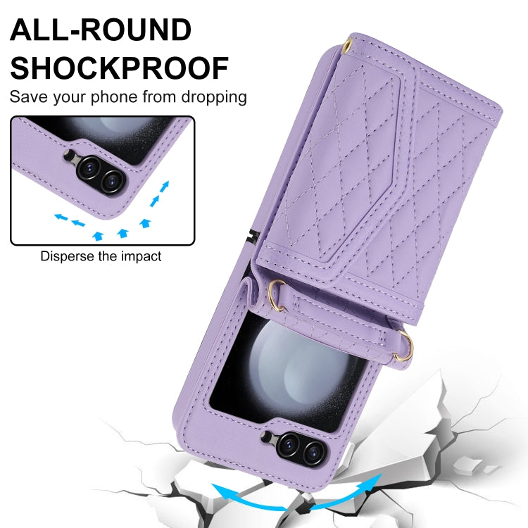 For Samsung Galaxy Z Flip6 / Flip7 FE Splicing Rhombic Texture Phone Case with Long & Short Lanyard, Not Included Pen