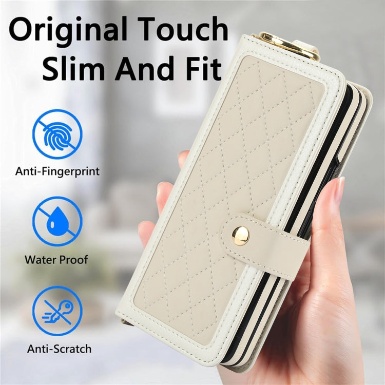 For Samsung Galaxy Z Fold4 Splicing Rhombic Texture Phone Case with Long & Short Lanyard, Not Included Pen