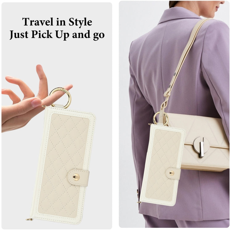 For Samsung Galaxy Z Fold3 Splicing Rhombic Texture Phone Case with Long & Short Lanyard, Not Included Pen