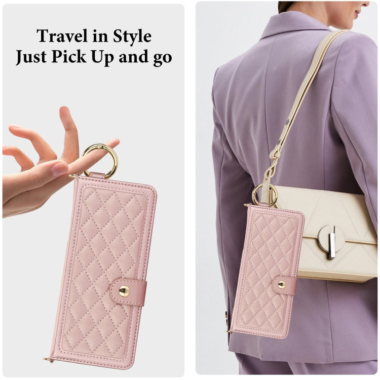 For Samsung Galaxy Z Fold5 Splicing Rhombic Texture Phone Case with Long & Short Lanyard, Not Included Pen
