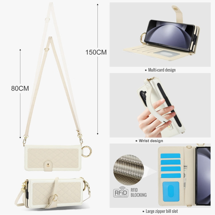 For Samsung Galaxy Z Fold6 Splicing Rhombic Texture Phone Case with Long & Short Lanyard, Not Included Pen