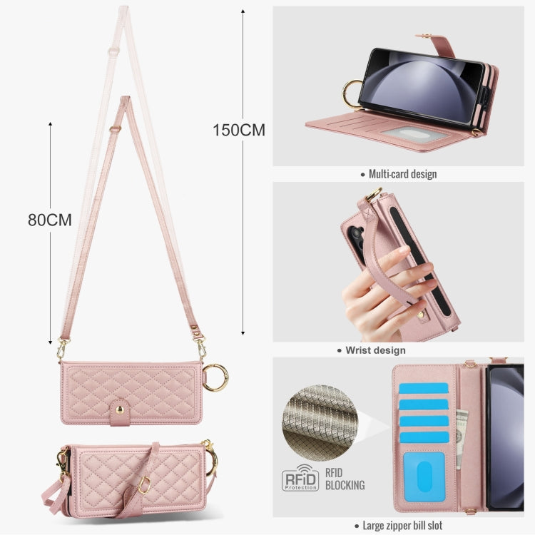For Samsung Galaxy Z Fold6 Splicing Rhombic Texture Phone Case with Long & Short Lanyard, Not Included Pen