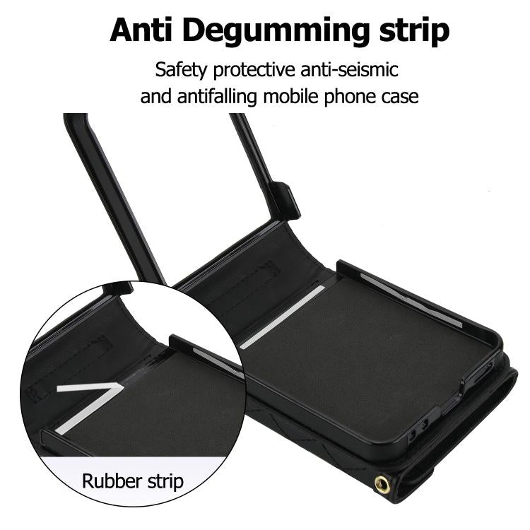 For Samsung Galaxy Z Flip7 5G Splicing Rhombic Texture Phone Case with Long & Short Lanyard, Not Included Pen