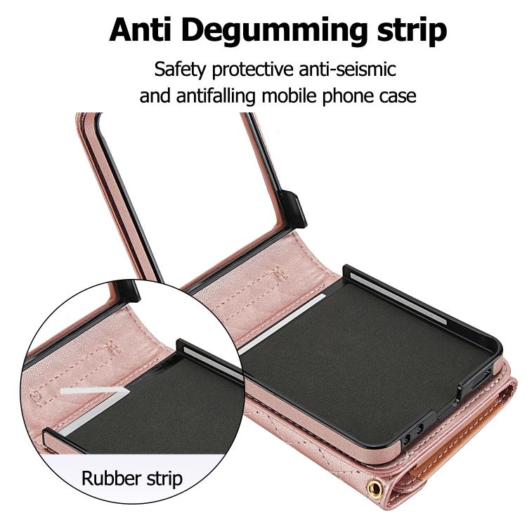 For Samsung Galaxy Z Flip7 5G Splicing Rhombic Texture Phone Case with Long & Short Lanyard, Not Included Pen