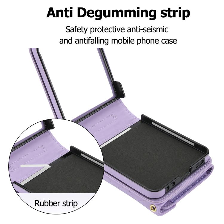 For Samsung Galaxy Z Flip7 5G Splicing Rhombic Texture Phone Case with Long & Short Lanyard, Not Included Pen